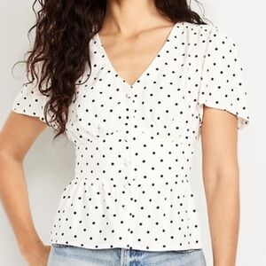 Old Navy White and Black Polka Dot Blouse